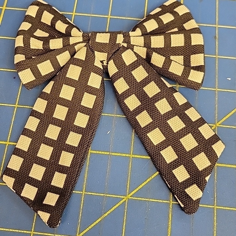 Checked  Fabric Bow Hair Barette Cover 5" X 6"